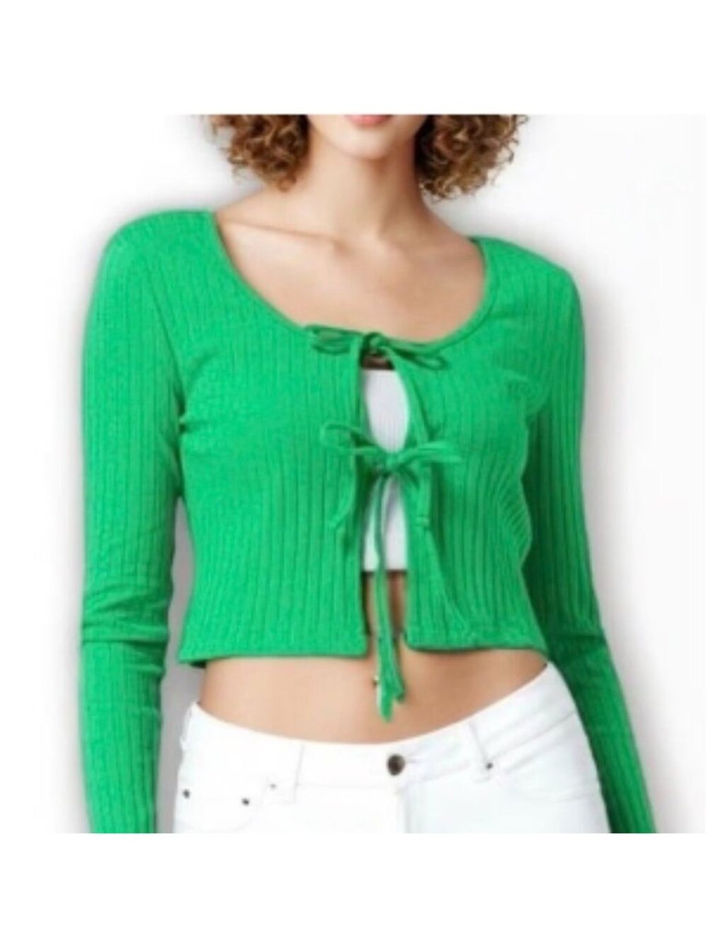 House of Harlow 1960 Green Ribbed Tie Front Cardigan Size XL [jb]
